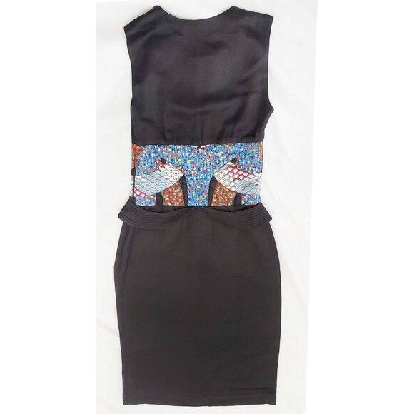 Cynthia Rowley Women's Black Sheath Dress with Asian Patchwork Waist Detail 0 - Picture 5 of 8